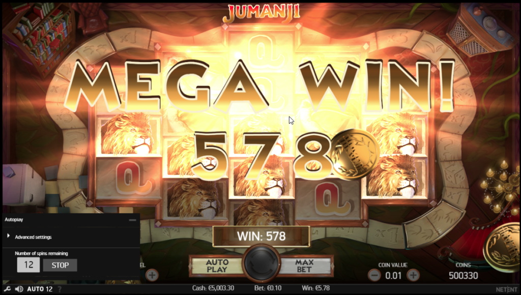 Jumanji slot game mega win 578 points