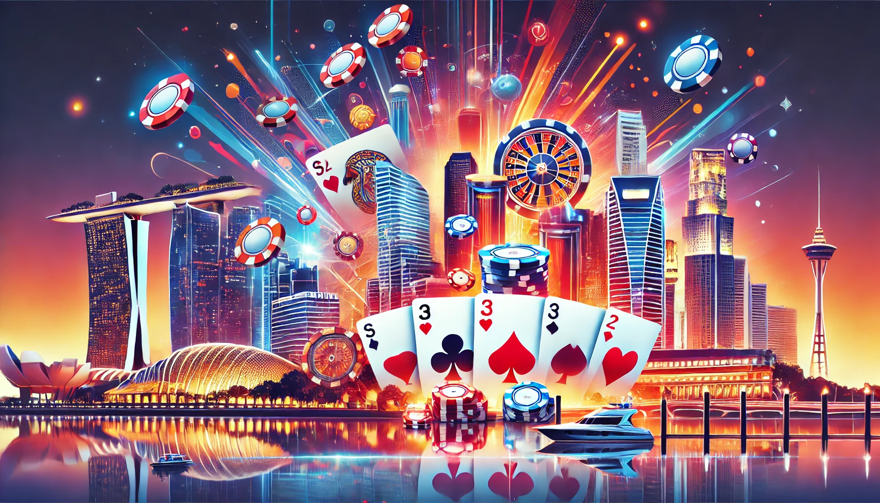 Casino elements over vibrant cityscape at night