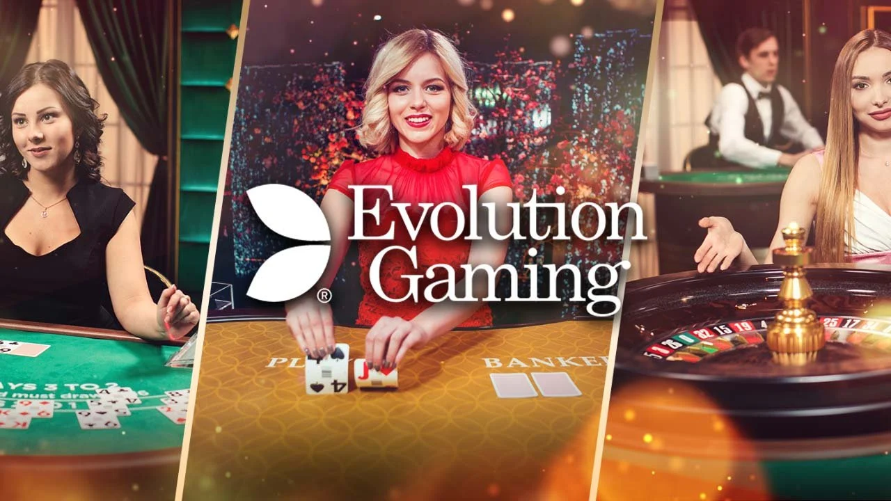 Evolution Gaming dealers at card and roulette tables.